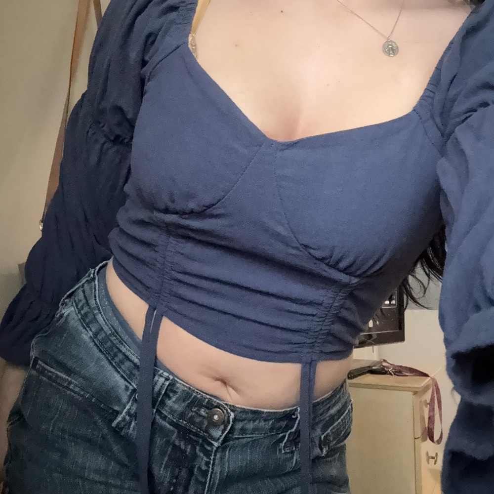 Women's Blue Ruched Crop Top